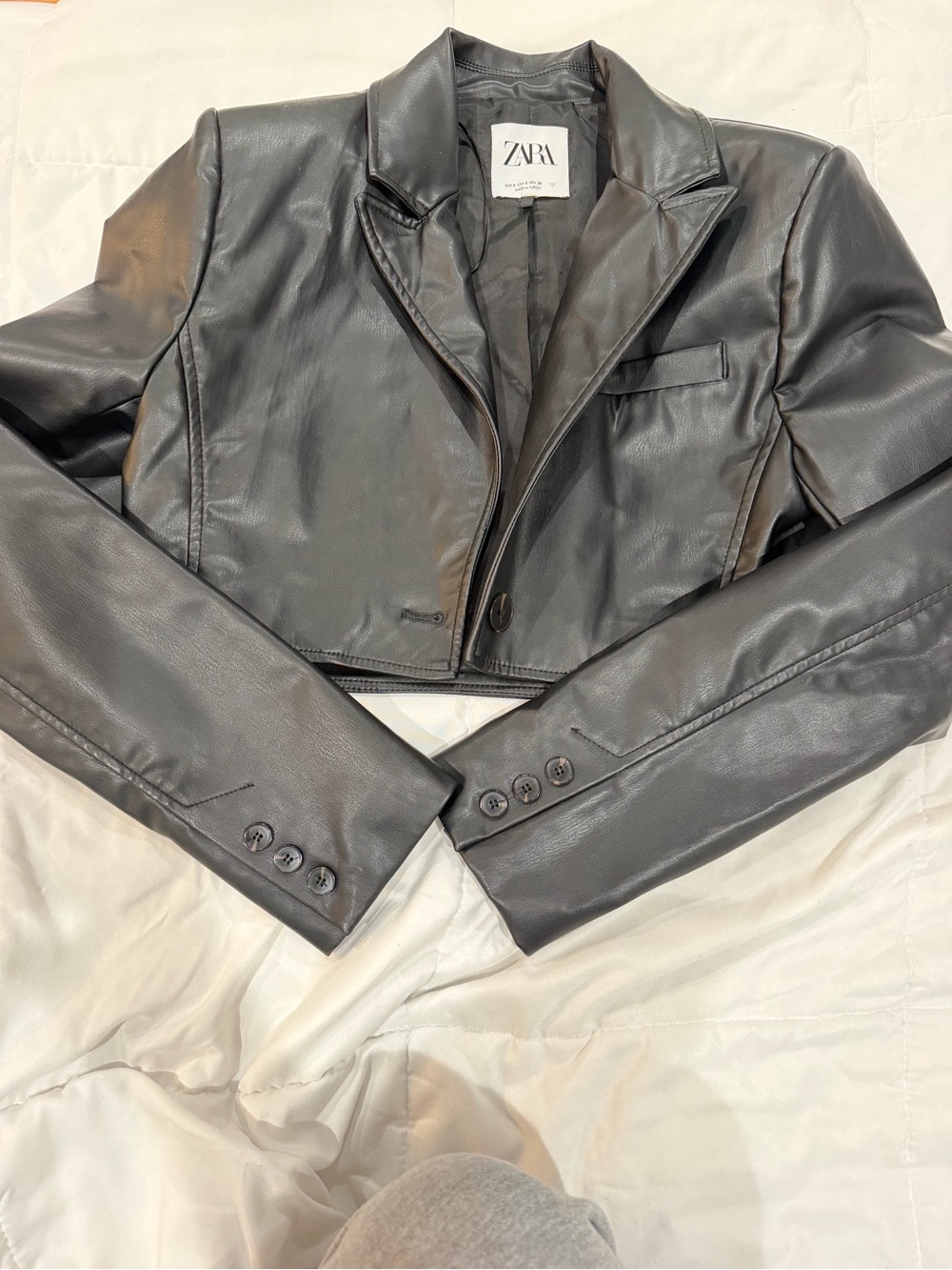 ZARA Black Cropped Faux Leather Blazer